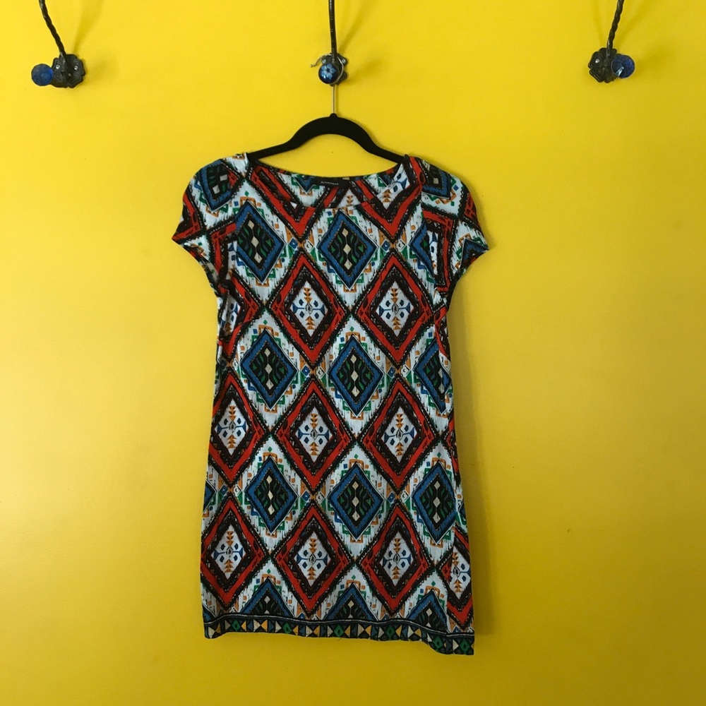 Olivaceous geometric print tunic/dress