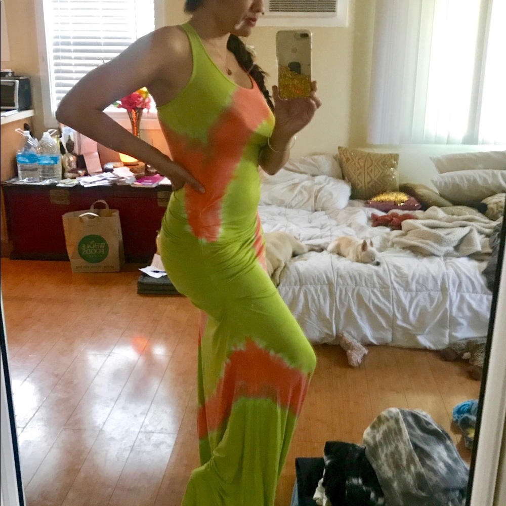 Beautiful green and orange maxi dress