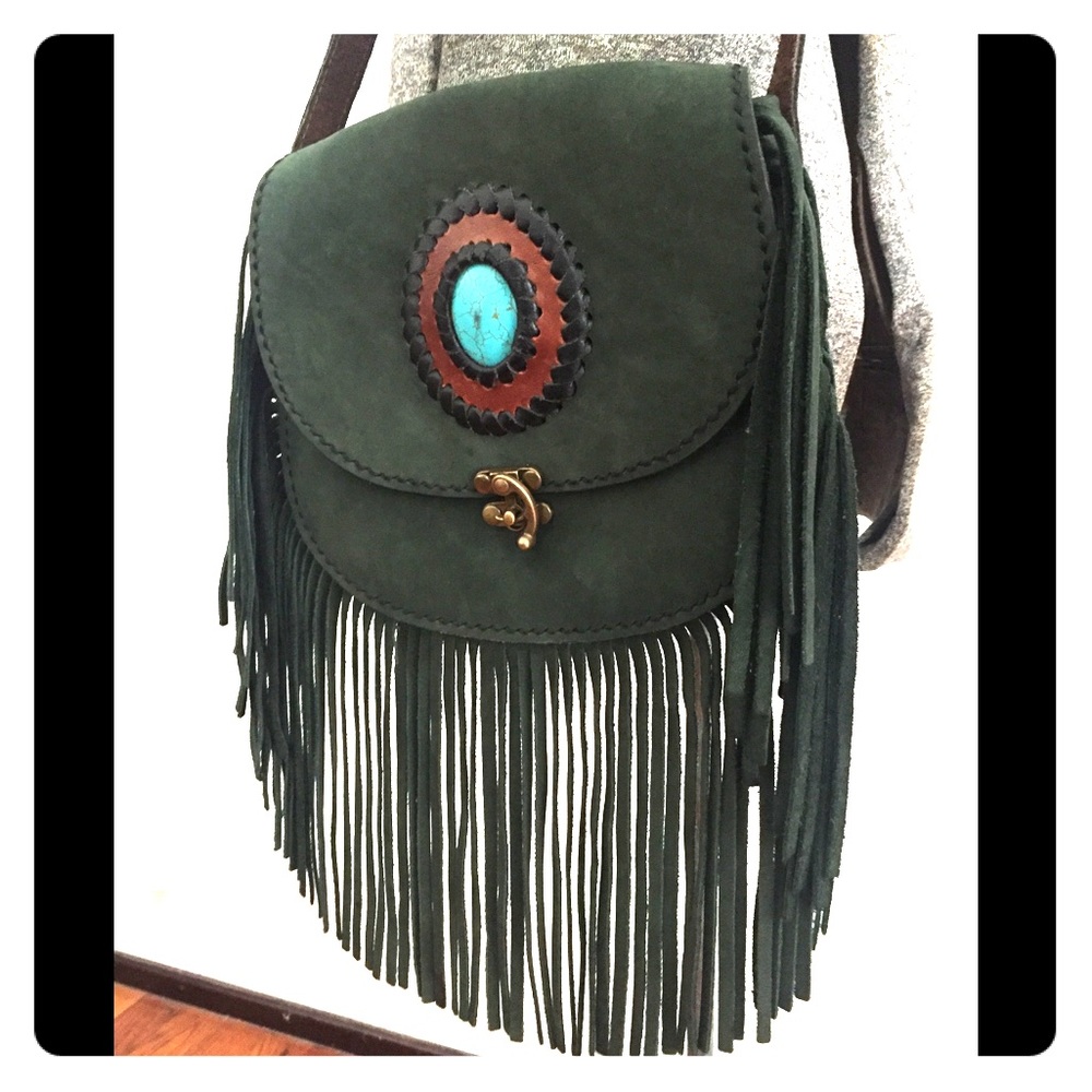 Fringe Side Body Purse with Turquoise Gem