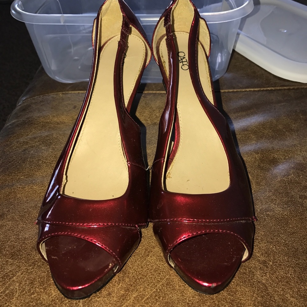 Red peep toe heels