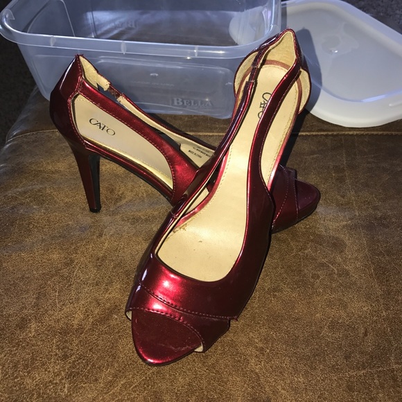 Red peep toe heels - Picture 3 of 4