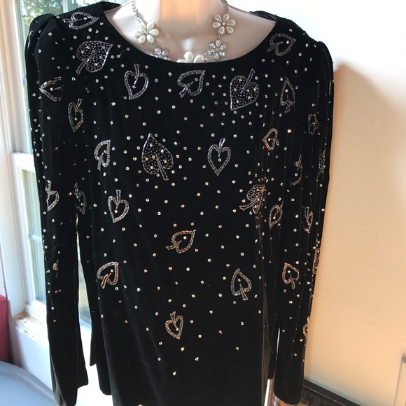 ARGENTI NOTTE Black Velvet Beaded,Blingy Top L - Picture 3 of 5