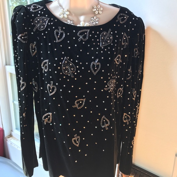 ARGENTI NOTTE Black Velvet Beaded,Blingy Top L - Picture 2 of 5
