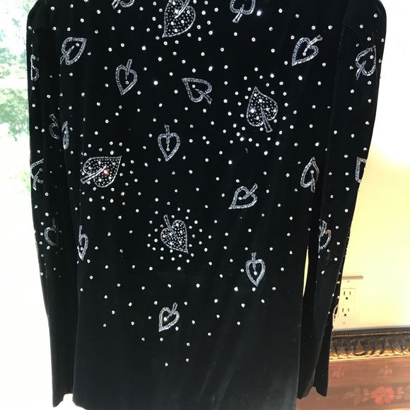 ARGENTI NOTTE Black Velvet Beaded,Blingy Top L - Picture 5 of 5
