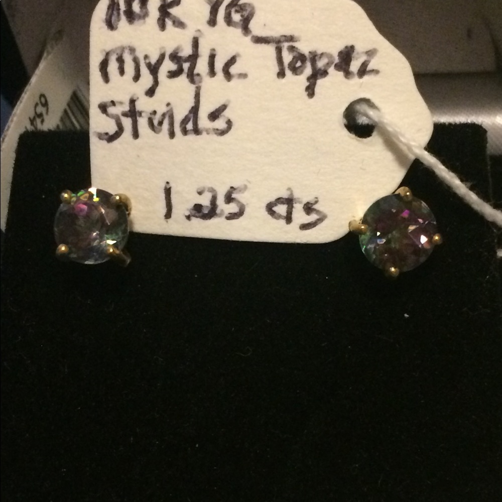 NWT- 10K Yellow Gold Mystic Topaz stud earrings - Picture 3 of 6