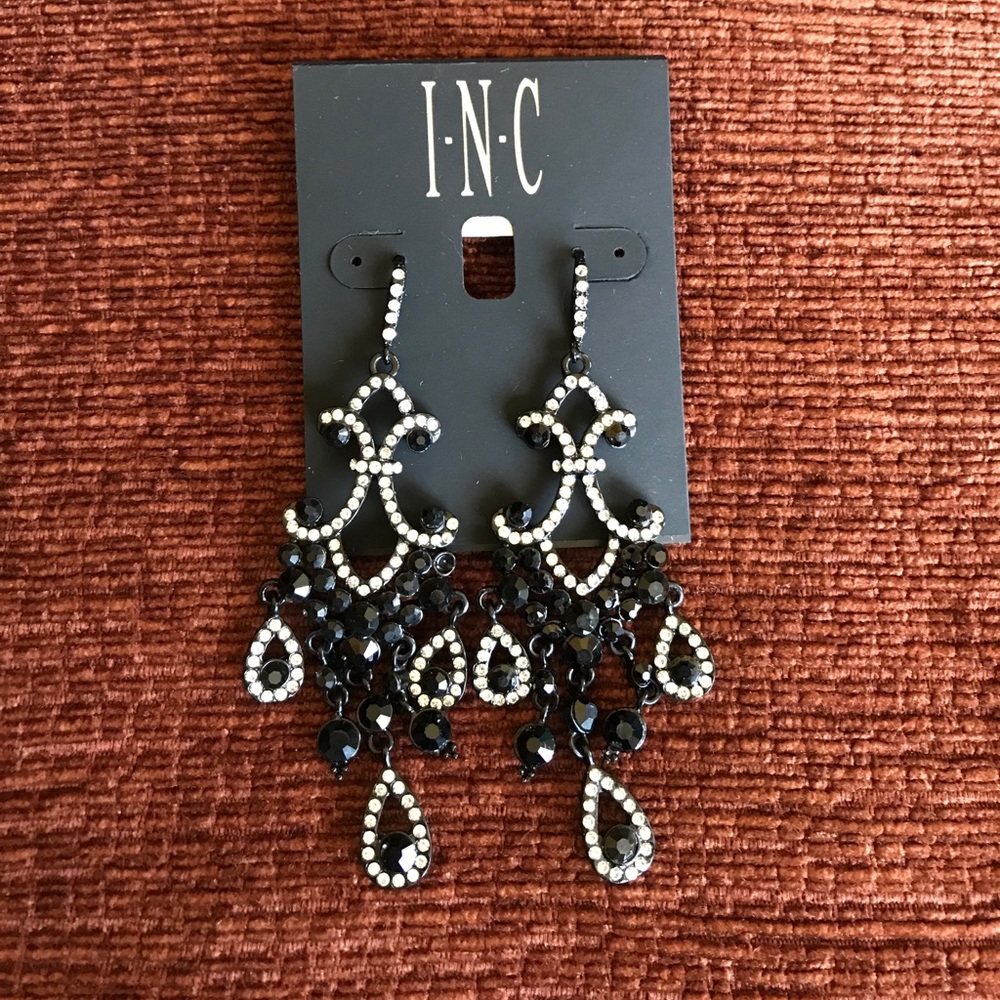 Earrings with black and clear gems