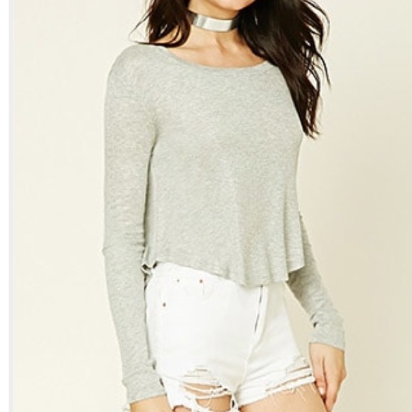 Forever 21 Heather Grey Ribbed Knit Crop Top Small - Picture 2 of 3
