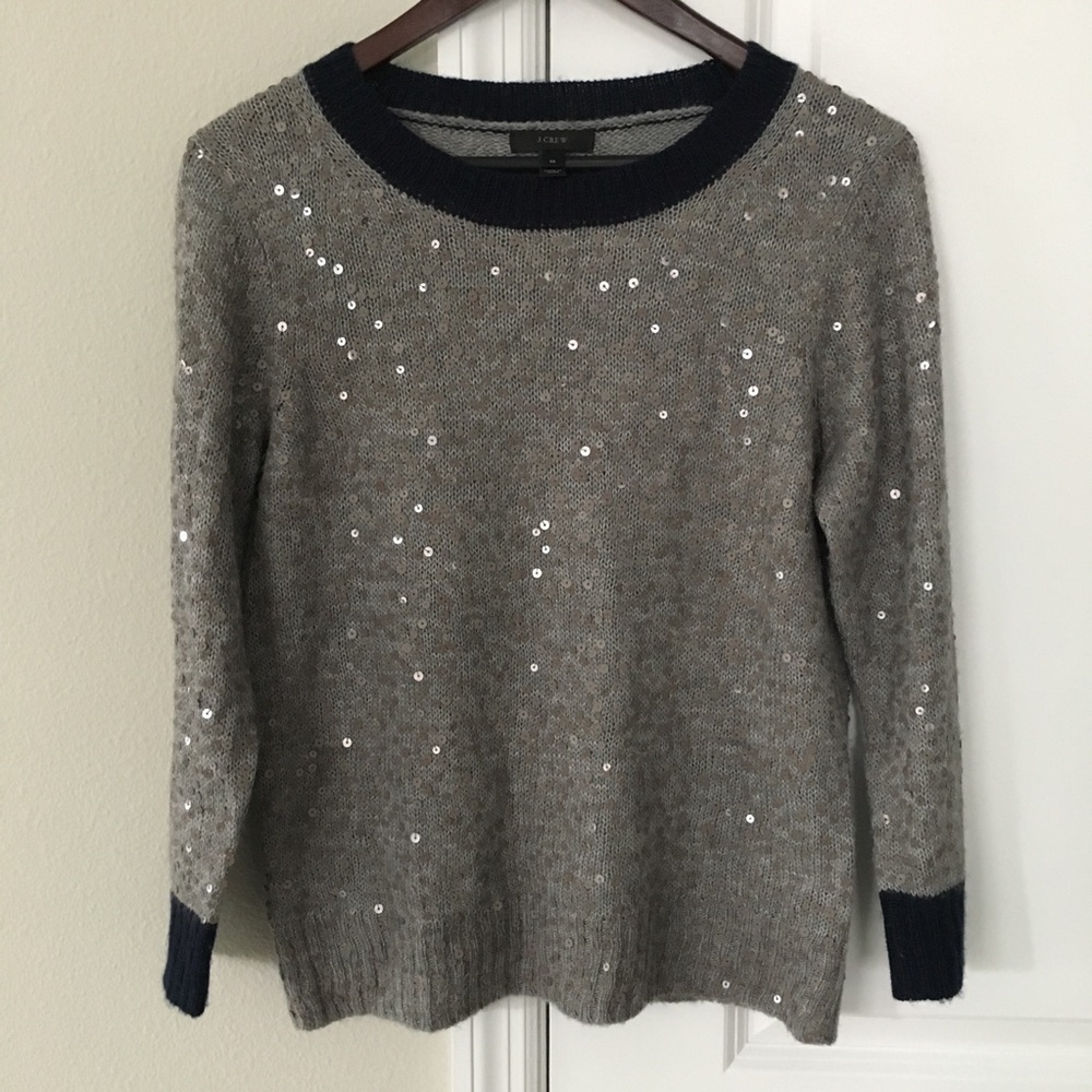 J. Crew Scattered Sequin Sweater Gray Size: M - Picture 2 of 7