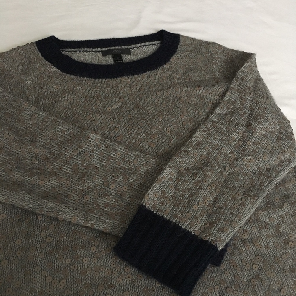 J. Crew Scattered Sequin Sweater Gray Size: M - Picture 4 of 7