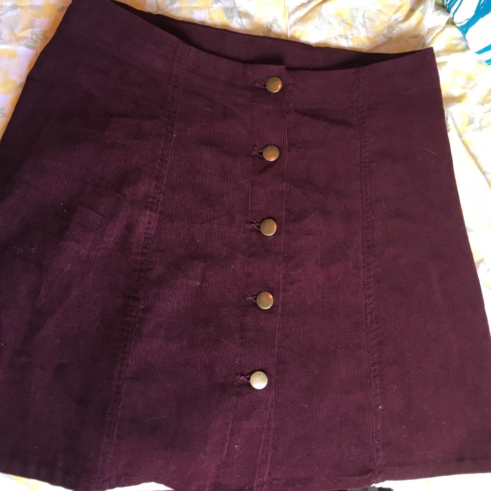 Red corduroy button up skirt