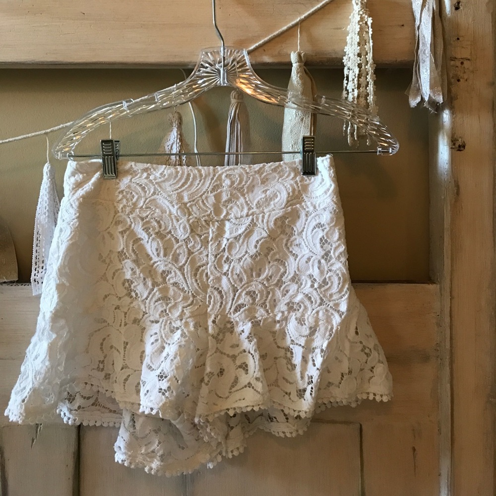 High Waisted White Peplum Shorts