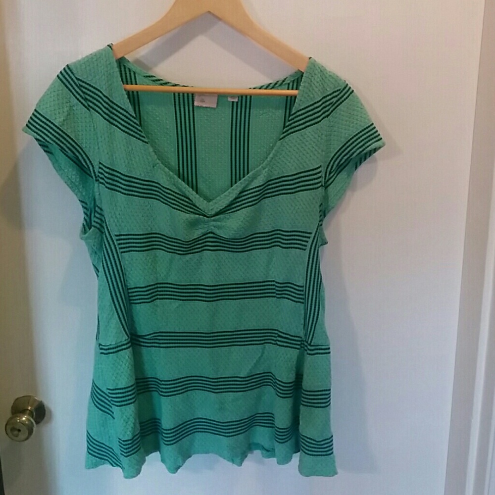 Anthropologie Peplum Green Navy XL 14 16 Top