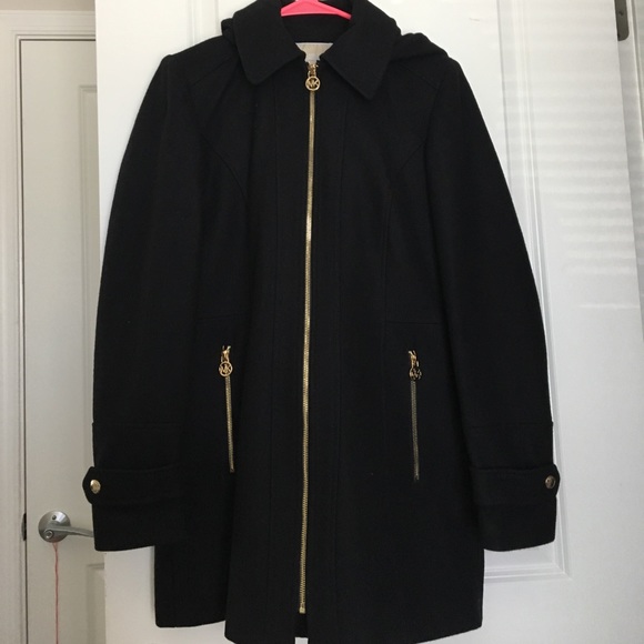 MICHAEL Michael Kors Jackets & Blazers - Michael Kors Blk Hooded Zip Front Wool Blend Coat
