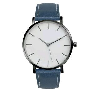 New men watch leather quartz analog luxury casual