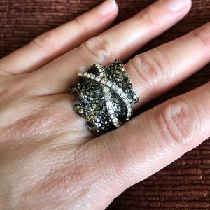 Charcoal gray ring with gray and clear gems
