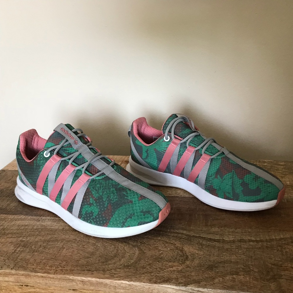Adidas Green and Pink Floral Running Shoes Size 10