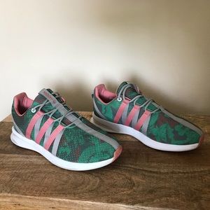 Adidas Green and Pink Floral Running Shoes Size 10