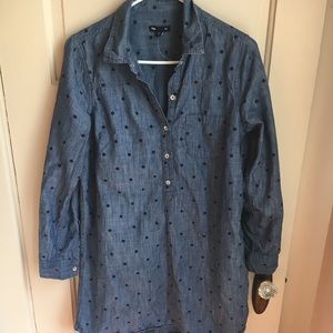 GAP Chambray Denim Polka Dot Popover Shirt Dress