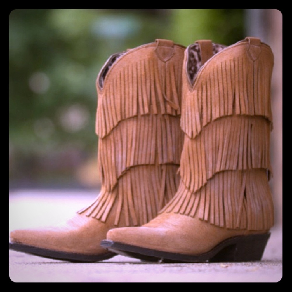 Leather fringe boots