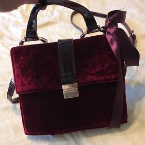 Small square velvet crossbody with top handle