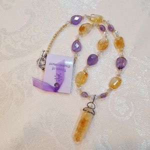 Citrine & amethyst Gemstone necklace Sterling