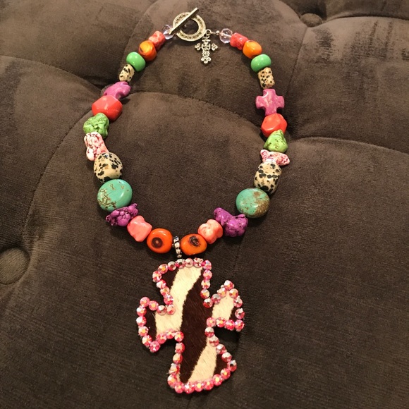 Zebra Cowhide Swarovski Cross multi color cross - Picture 1 of 3