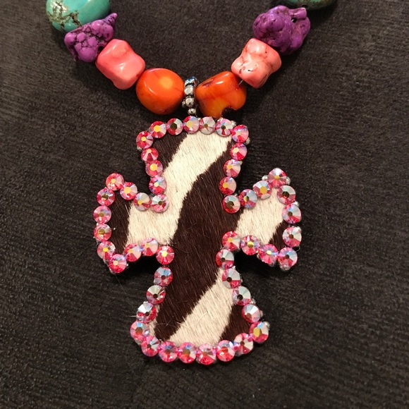 Zebra Cowhide Swarovski Cross multi color cross - Picture 3 of 3