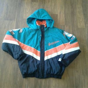 VTG 90s Starter Miami Dolphins Hooded Jacket Coat