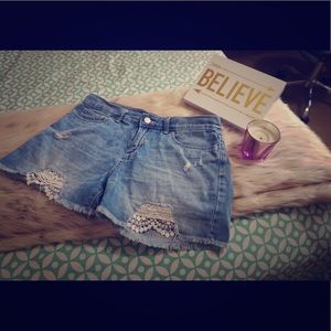 Old Navy ripped and laced jean shorts