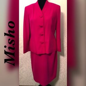 Misho Hot Pink Silk 2-Piece Skirt Suit Dress Sz 12