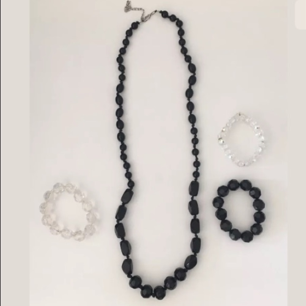 Necklace Black Beads 33" Long Plus 3 Bracelets