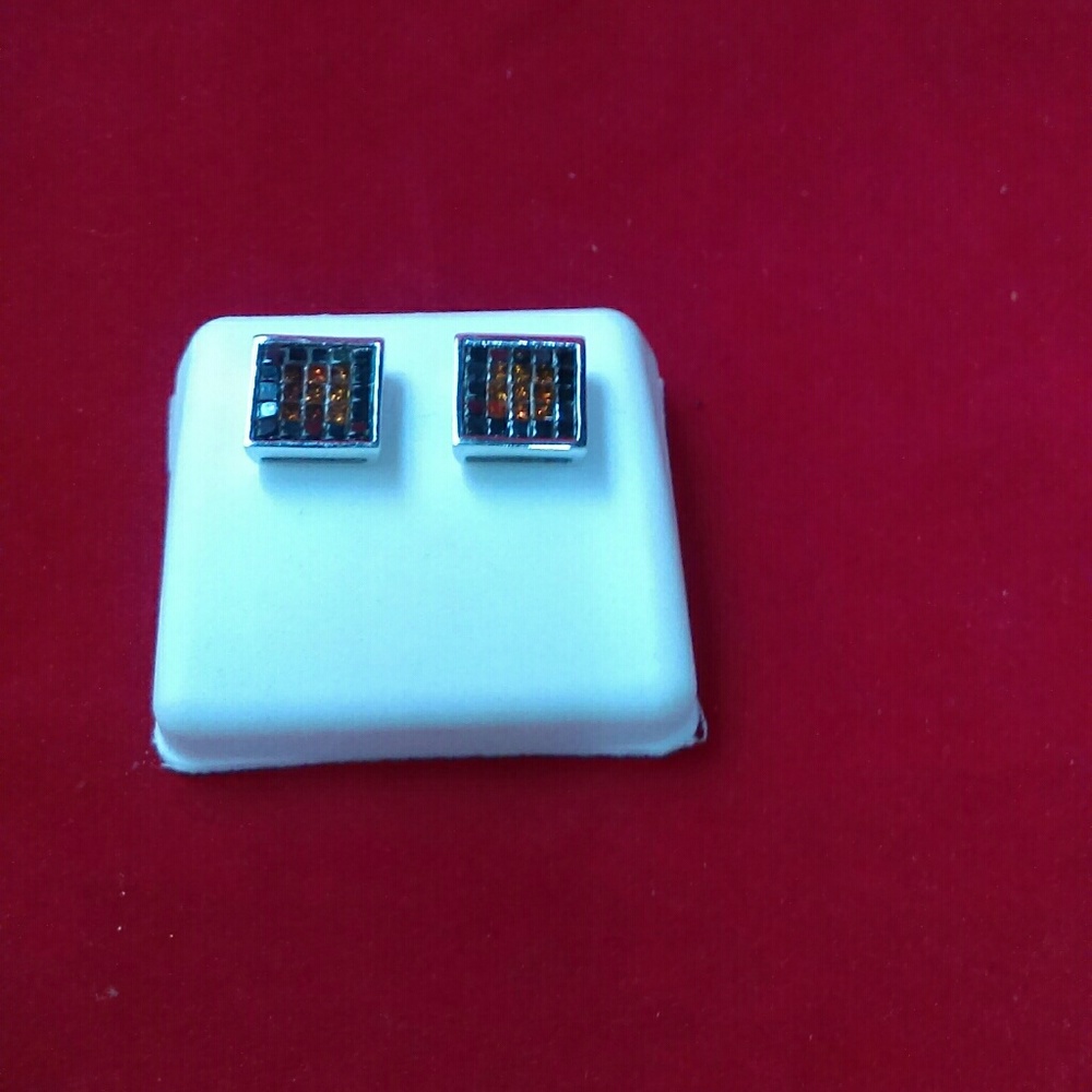 14k white black and red diamond earrings