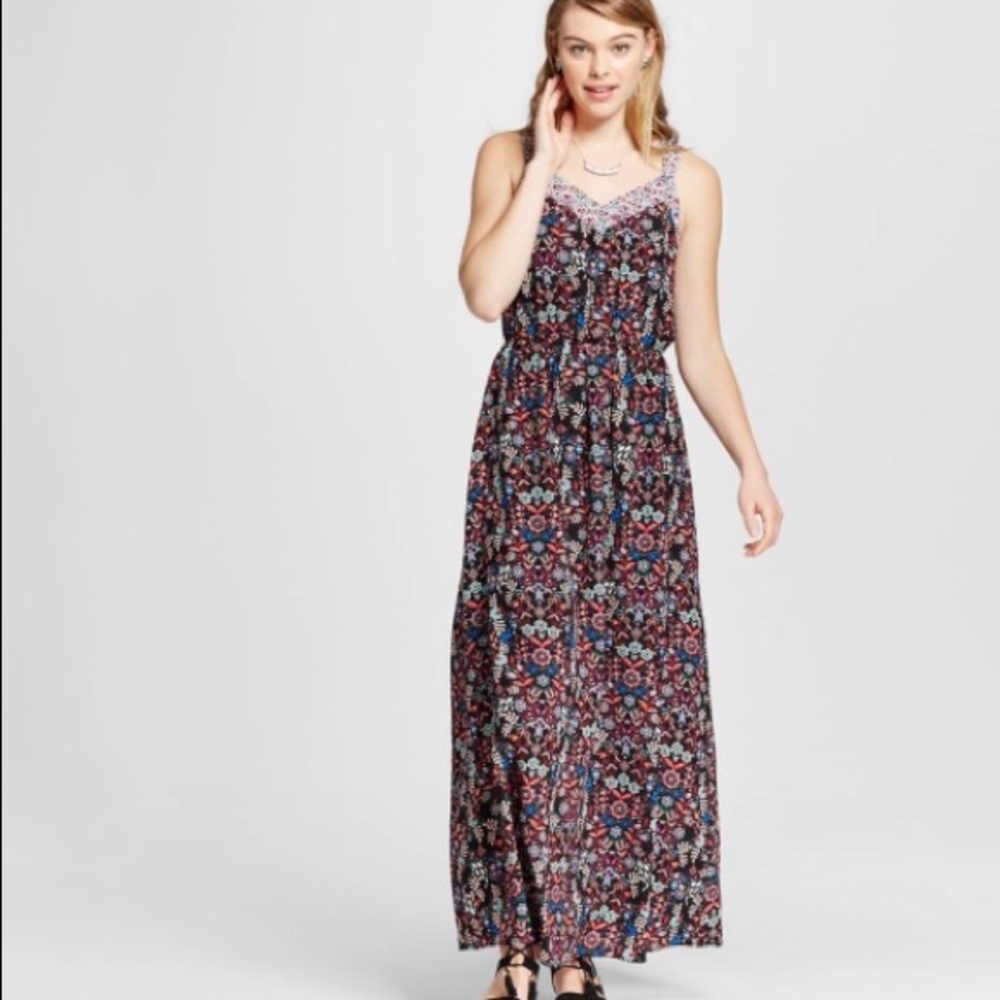 Multi-colored mix-print floral maxi dress