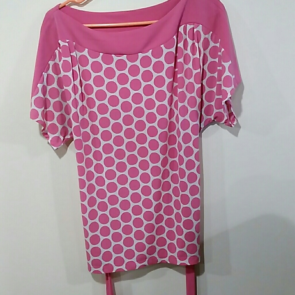 NY+C pink polka dots top with tie