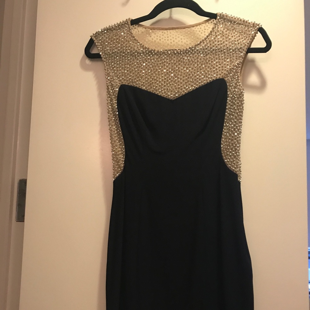 AQUA Dress - illusion beaded detail matte jersey