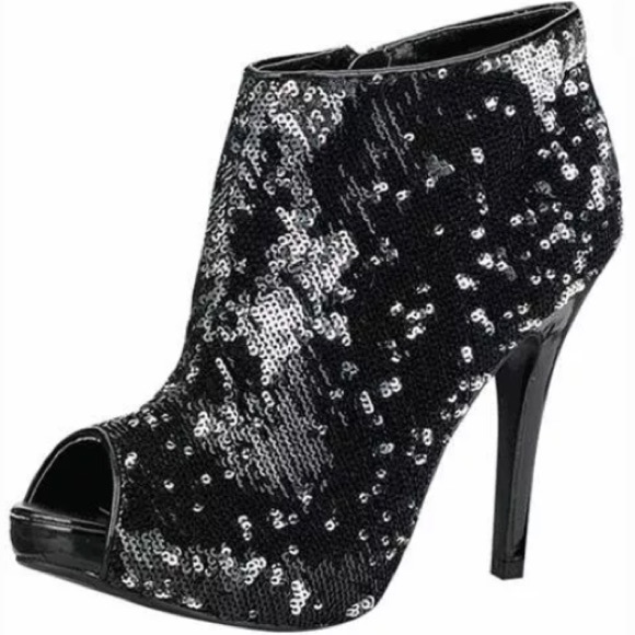 Sequin Metallic Peep Toe Stiletto Ankle Booties - Picture 2 of 3