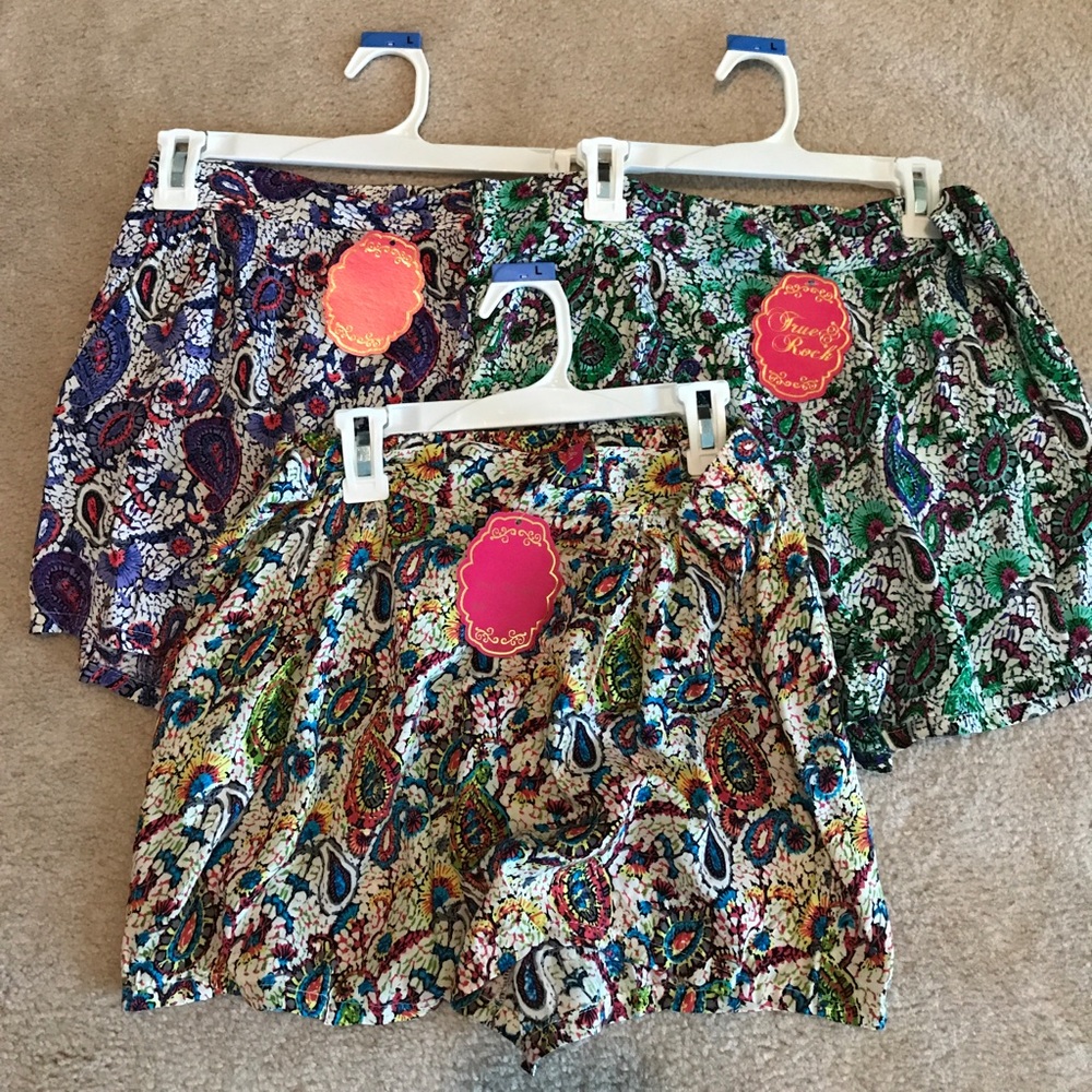 3 green, purple, blue- soft shorts comfy pockets