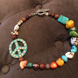 Multicolor Swarovski Beaded Peace Sign necklace