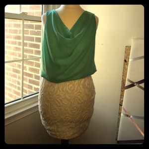 Teal and white open back dress