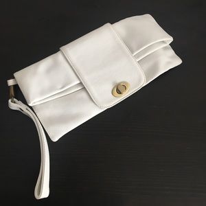 White leather foldover clutch