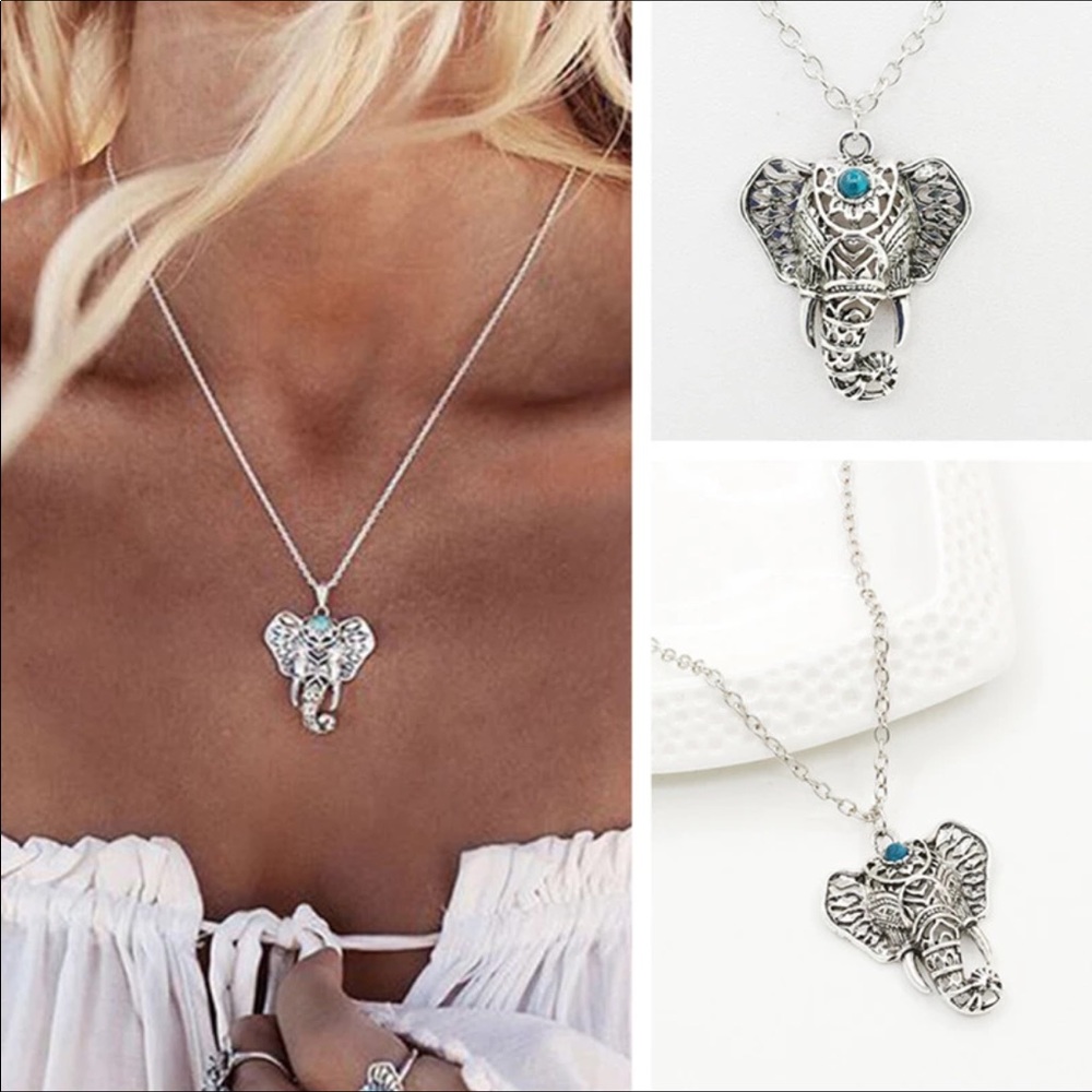 Lucky Elephant  Vintage Pendant with Turquoise