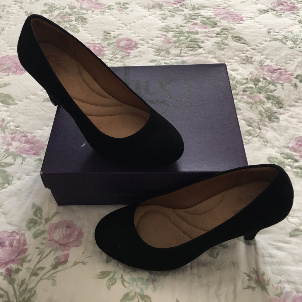Black suede pumps