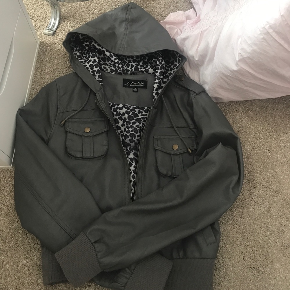 Great condition hooded leather jacket.