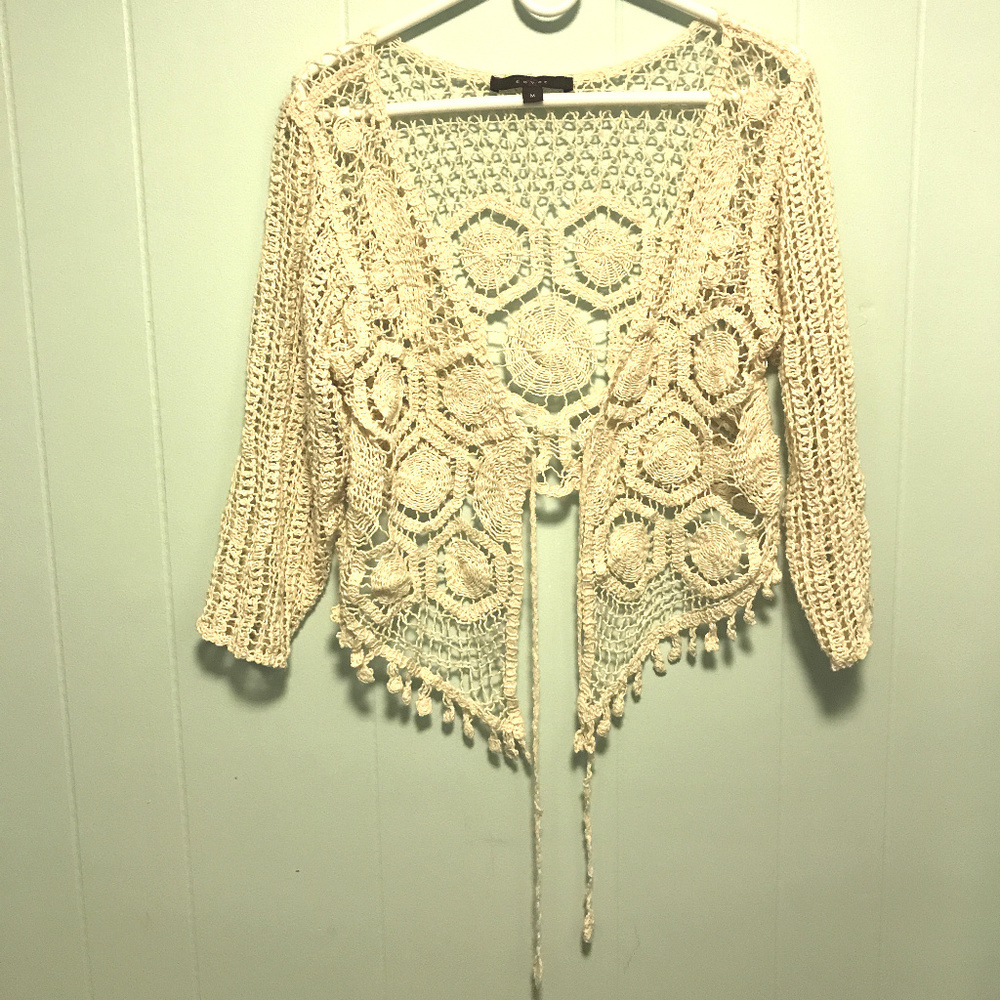 Fever Crochet Cream Boho Bolero Jacket