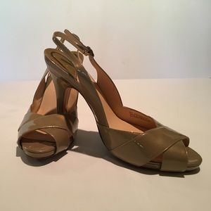 Cole Haan Patent Leather Peeped Toe Sling Backs