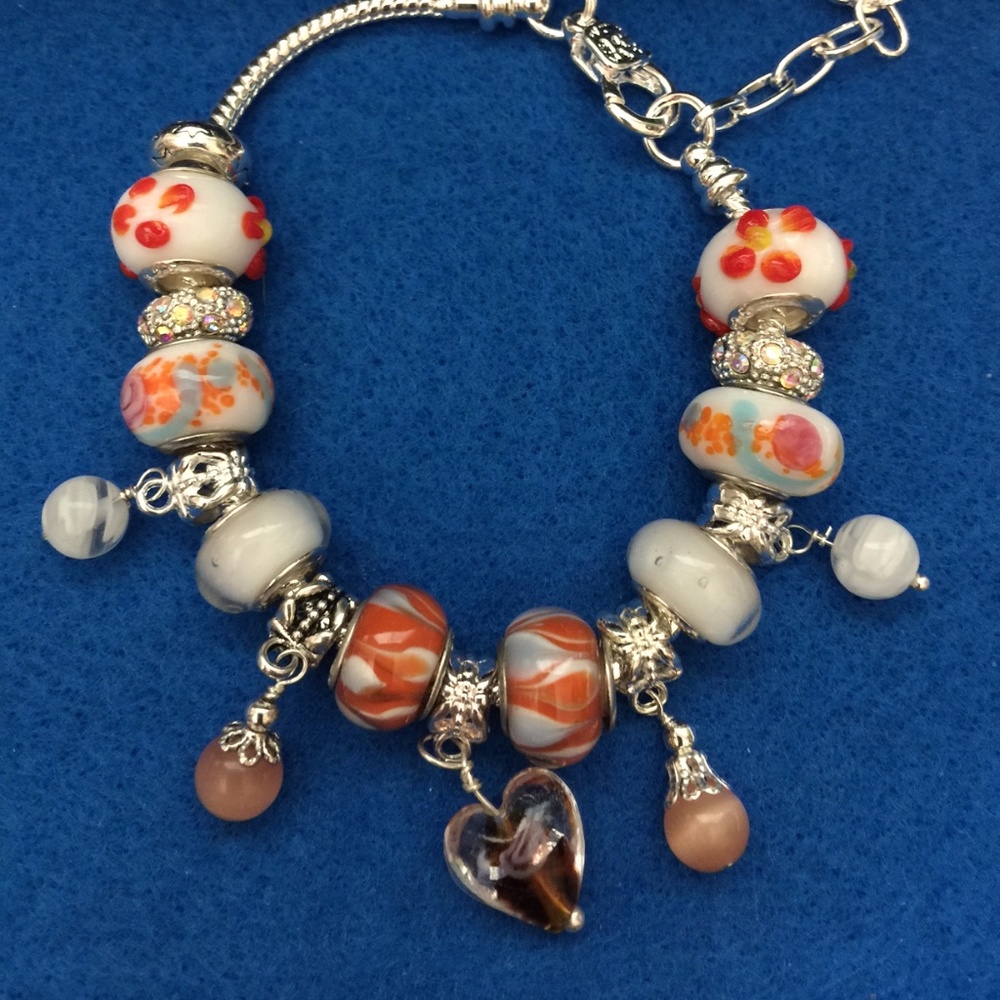 Pandora Style Bracelet with Dangles and Beads