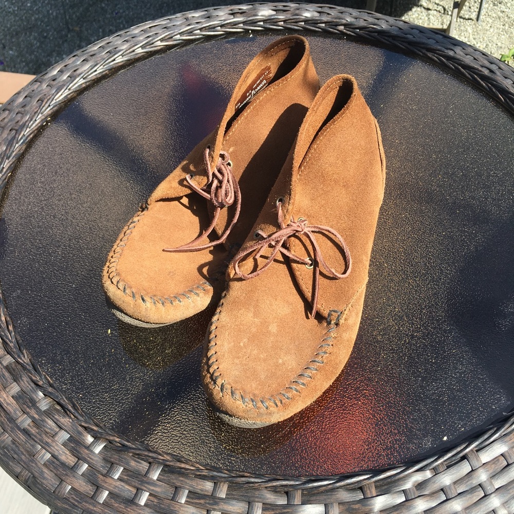 Worn suede Minnetonka shoes