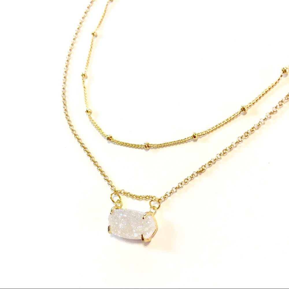 24K Gold Plated Agate Druzy Double Stranded Choker