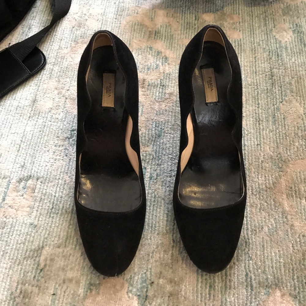 Prada Scalloped Suede Heels