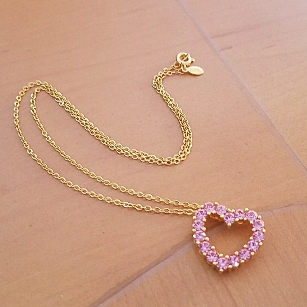 Pink heart crystal necklace